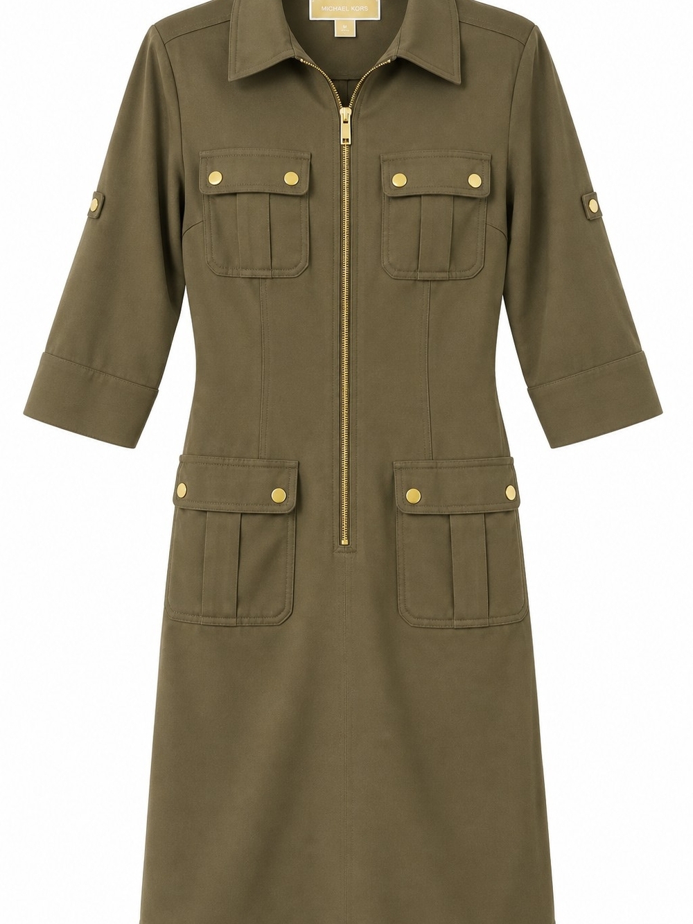 Michael Kors Olive Green Utility Zip-Front Jacket Dress
